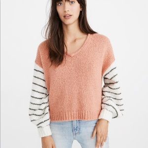 Madewell Balloon Sleeve Striped ColorBlock Sweater